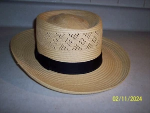 Ladies Starched Vented Straw Hat ANN TAYLOR 7 1/8 MEDIUM - Picture 1 of 7