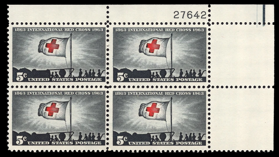 US Scott # 1239, Red Cross Centenary, Plate Block of (4) 1963 5¢ Stamps, MNH - Image 1 of 1
