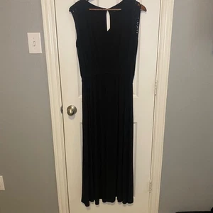 Lane Bryant Black Lace Shoulder Maxi Dress Women's Size 14 16 Keyhole Back - Picture 1 of 9