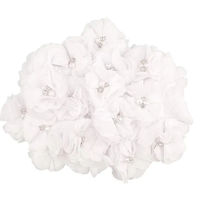 30 PCS Rhinestone Pearl White Chiffon Flower Sewing Fabric Appliques for Crafts - Image 1 of 4