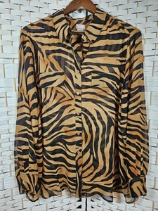 Chico's Damen Gr. 3 Langarm transparentes Button-Down-Top Zebramuster Mob Wife - Bild 1 von 11