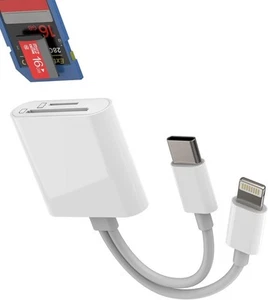 USB C Lightning to SD Micro SD Card Reader Adapter for iPhone 16 15 14 Pro Max - Picture 1 of 6