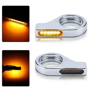 2X Motorrad Bike 41mm Gabelrohre LED Blinker Blinker Licht Bernstein - Bild 1 von 7