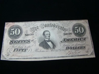 Confederate States of America 1864 $50 Bank Note Richmond VA XF+ CSA 31023 - Image 1 of 4