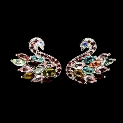 Pendientes de plata de ley 925 marquesa turmalina tanzanita cisne piedras preciosas joyería Foto 1 de 4