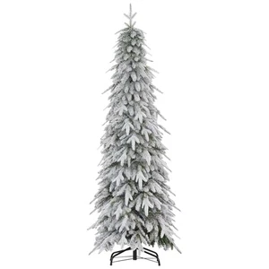 HOMCOM 6ft Flocked Pencil Christmas Tree with Auto Open Base  , Refurbished - Picture 1 of 12