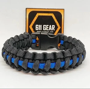 Pulsera delgada línea azul departamento de policía Paracord - negra con una raya azul real - Imagen 1 de 3