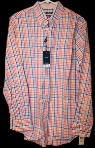 Camicia Izod Premium Natural Elasticizzata Uomo M Manica Lunga Bottoni Rosa Blu $60 - Foto 1 di 3