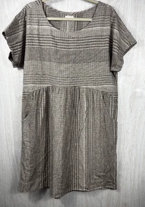 Poetry Hemp Organic Cotton Dress Brown White L/XL Sustainable Boho Linen - Picture 1 of 9