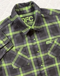 Dixxon DFC Youth Division Boys Plaid Button Up Large Black & Lime Green L/S -580 - Picture 1 of 10