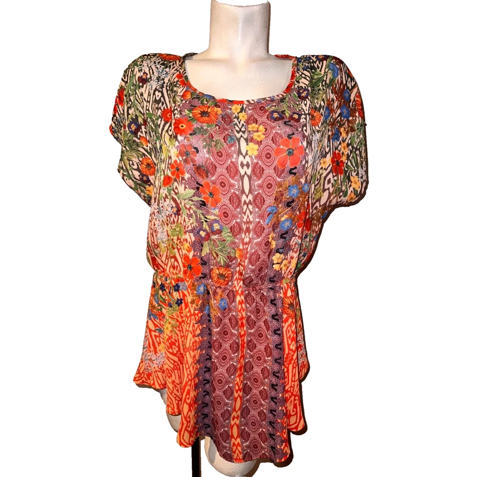 Blusa Monroe and Main Top Talla L Multicolor Floral Artsy Island SS Cintura Elástica Foto 1 de 4