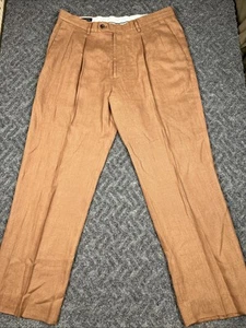 Paul Fredrick Hose Herren 36x31 Leinen braun klassische Passform Bundfaltenhose - Bild 1 von 9