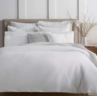 EDREDÓN KING Charter Club Damask Designs punto diamante concha de algodón 300 TC blanco Foto 1 de 2