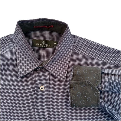 Bugatchi Uomo Men M Shirt Purple Geometric Lng Slv Contrast Cuff Button Collar - Image 1 of 4