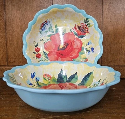 Set 2 The Pioneer Woman Delaney Teal Dinner Bowl 44 oz Melamine New With Tags - Image 1 of 4
