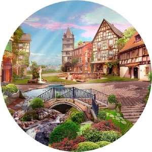 QPuzzles 750 Piece Round Jigsaw Puzzle - Village Bridge - Picture 1 of 1