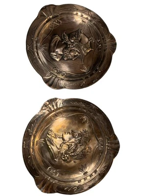 19th Century Pair Of Art Noveau Silverplate Metal Wall Hanging Plates,wmf Style - Image 1 of 4