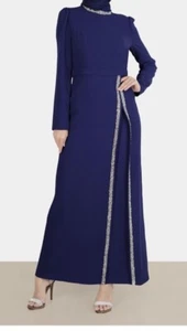 Mujeres Manga Larga Formal Modesto Maxi VESTIDO AZUL MARINO Talla 42 - Imagen 1 de 9