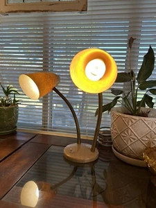 Vintage MARPLEX MCM Double Light Gooseneck Fiberglass Table Desk Lamp (WORKS) - Picture 1 of 11