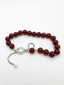 Natural Carnelian Bead Bracelet 925 Silver – Adjustable Fit & Engraving - Picture 1 of 6