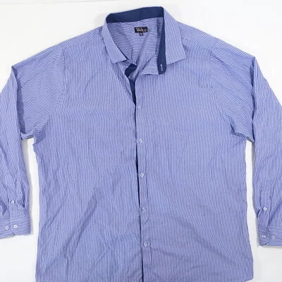 GALAXY HARVIC STRIPED BLUE 3XL SLIM BUTTON FRONT SHIRT MENS NEW - Image 1 of 4
