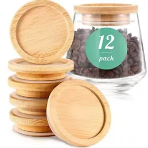 Oui Yogurt Jar Lids Set Bamboo Wood Lids w/ Silicone Sealing Rings Storage 12 .. - Picture 1 of 7