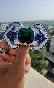 Magnificence extraordinary treasures Art deco emerald, sapphire and CZ brooch - Picture 1 of 5