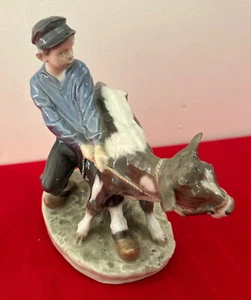 Royal Copenhagen Denmark Porcelain Figurine 772 Boy With Cow - Picture 1 of 18