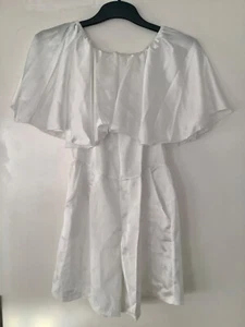 Boohoo Ivory Satin Bardot Frill Sleeve Playsuit, new with tags - Picture 1 of 5