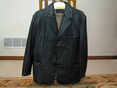 MENS ROUNTREE & YORKE BLACK/BROWN LAMBSKIN LEATHER JACKET - SPORTS COAT - MEDIUM - Image 1 of 4