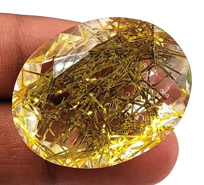 75 Ct Certified Golden Rutilated Quartz Oval Cut Transparent Loose Gemstone MKM - Image 1 of 4