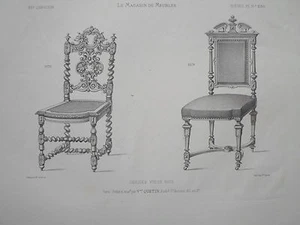 Old Wood Chairs Seats ENGRAVING the FURNITURE STORE Victor QUETIN 19th - Picture 1 of 2