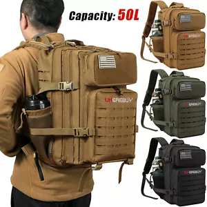 50L Large Tactical Military Backpack Army Men Assault Pack 3Day Travel Backpacks - Picture 1 of 51