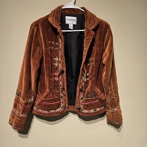 Chico's Burnt Orange Embroidered Western Tassel Jacket Size 0 Small - Picture 1 of 8