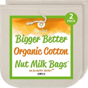 Nut Milk Bags Organic Cotton Heavy Muslin Bag - Not Cheesecloth - Pro Quality - Picture 1 of 3