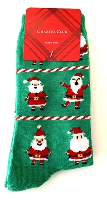 CHARTER CLUB Christmas Crew Socks Santas Green Size 9-11 - Image 1 of 2