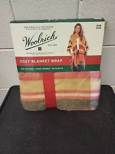 Woolrich Acogedora Manta Envoltura Poncho Bufanda Suave Cuadros Tostado Rojo Negro Talla Única Nuevo - Imagen 1 de 3