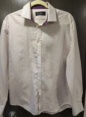 Men's Nicole Miller Button Down Dress Shirt White/Purple Design Sz Med. 15-15.5 - Image 1 of 4