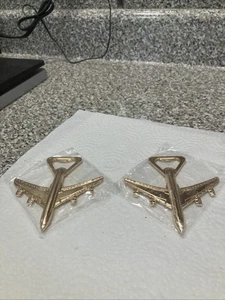 Vintage Airplane Shaped Bottle Opener Gold Tone Metallic 4" Lot Of 2 - Picture 1 of 5