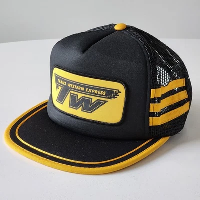 Vintage Trucker Hat Trans Western Express Mesh Cap Triple Stripe Snap Back Patch - Image 1 of 4