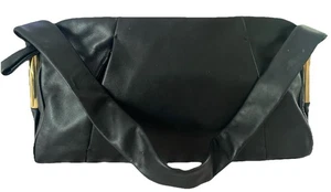 VTG 1980 Alexandra Bartlett Leather Black Purse Handbag Gold Hardware Zip Close - Picture 1 of 18