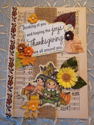 🦃 🦃Handcrafted Embellished CUTE Kitschy THANKSGIVING Greeting Card OOAK 5x7  - Image 1 of 3