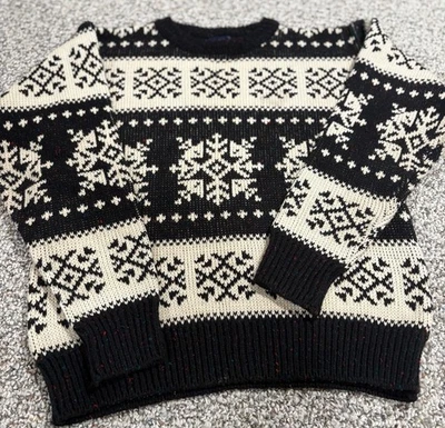 Suéter Tejido Claybrooke Vintage Años 90 Unisex M Negro Crema Copo de Nieve Estilo Retro Foto 1 de 4