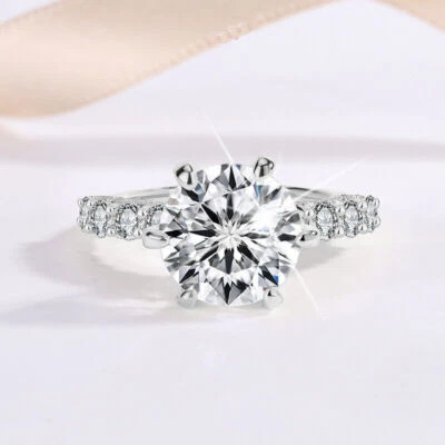 5Ct Round Cut D COLOR VVS1 MOISSANITE Engagement Ring SOLID 925 Sterling Silver - Image 1 of 4