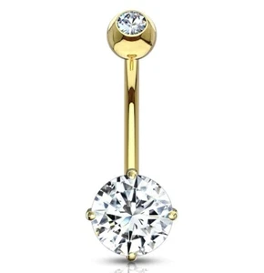 14k Yellow Gold Belly Button Ring - Round CZ - Picture 1 of 3