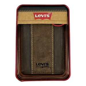 Levi’s Men’s Brown Travelers Wallet Striped Bi-fold # 31LV1612 With Tin Box New - Picture 1 of 6