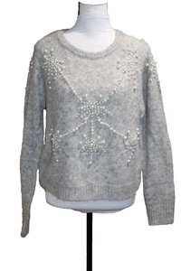 NWT PHILOSOPHY Light Gray Heather Pearl Detail Beaded Sweater Women's Medium - Picture 1 of 6