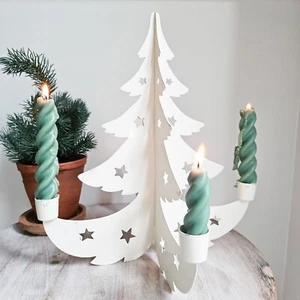 Laura Ashley Folk Minimalist Christmas Tree Cutout Candelabra Candle Holder 12" - Picture 1 of 21