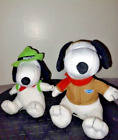 set of 2 Peanuts Snoopy Met Life plushes 2015 pilot and 2016 camping boy