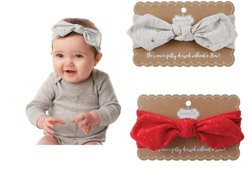 Mud Pie H7女宝宝结蝴蝶结柔软发带1512203可选 — 第 1/1 张图片